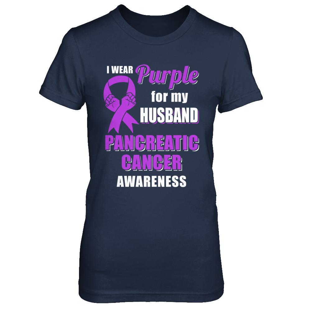 I Wear Purple For My Husband Pancreatic Cancer Wife-T-Shirt & Hoodie-Women's T-Shirt-Navy