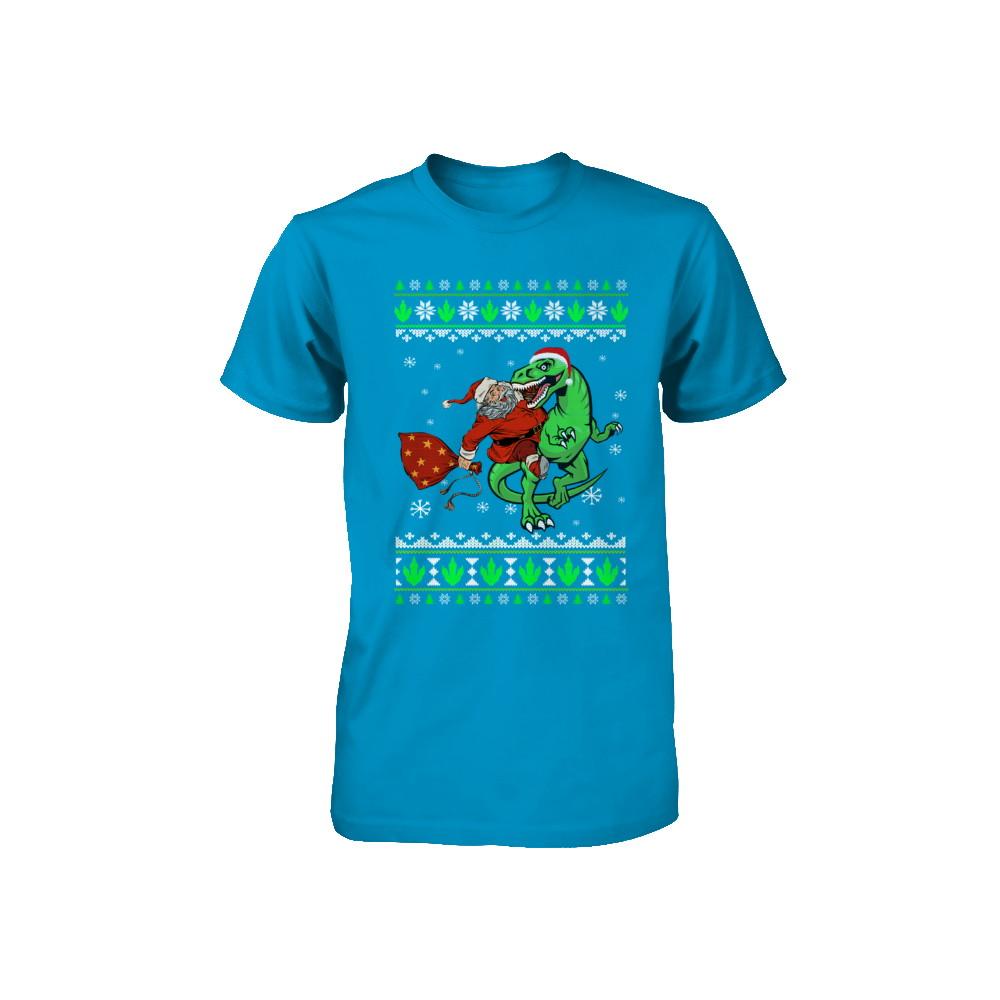 Santa Riding Dinosaur T-Rex Ugly Christmas Sweater Youth-Youth Shirt-