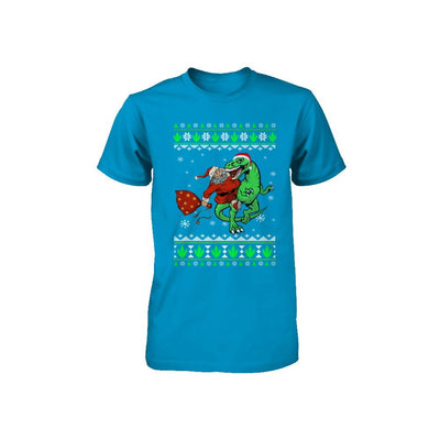 Santa Riding Dinosaur T-Rex Ugly Christmas Sweater Youth-Youth Shirt-