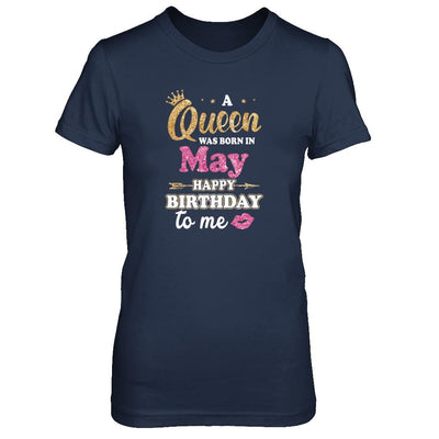 A Queen Was Born In May Happy Birthday Gift-T-Shirt & Tank Top-Women's T-Shirt-Navy