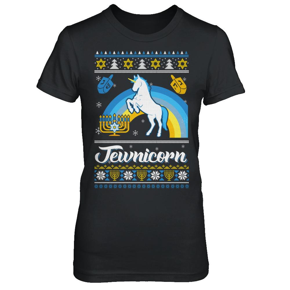 Funny Ugly Hanukkah Sweater Unicorn Jewnicorn-T-Shirt & Sweatshirt-Women's T-Shirt-Black