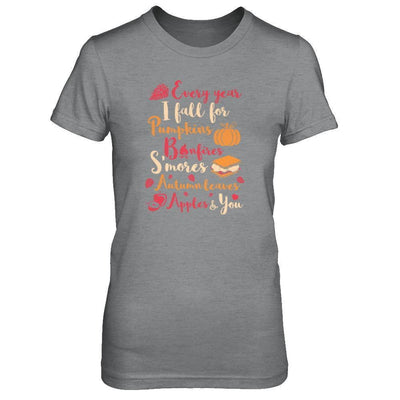 Every Year I Fall For Pumpkins Bonfires S'mores Autumn-T-Shirt & Tank Top-Women's T-Shirt-Sport Grey