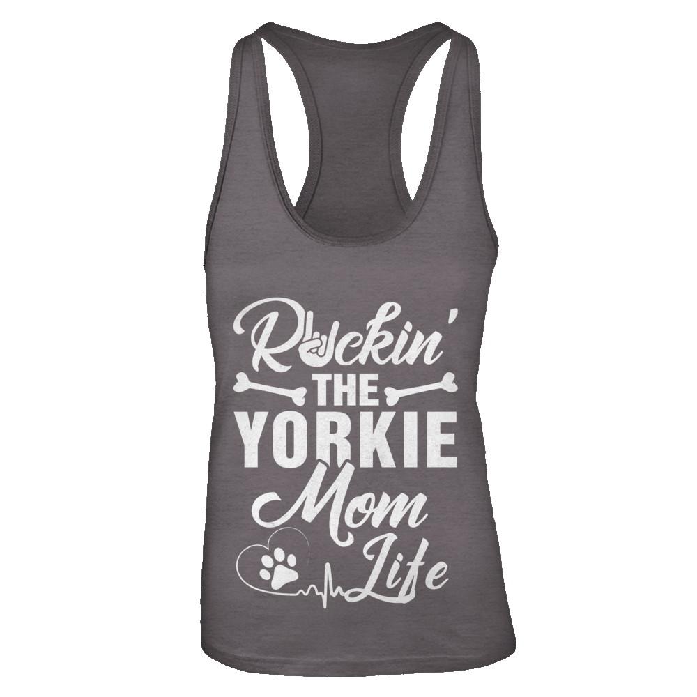 Rockin The Yorkie Mom Life-T-Shirt & Tank Top-Women's Ideal Racerback Tank-Dark Grey