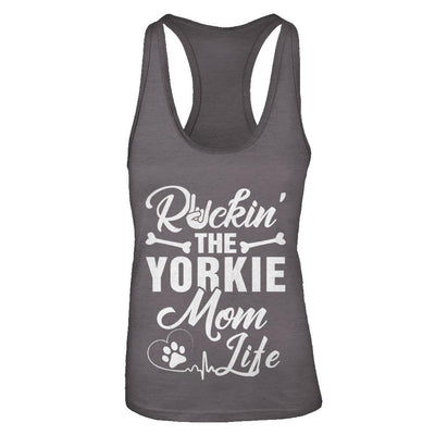Rockin The Yorkie Mom Life-T-Shirt & Tank Top-Women's Ideal Racerback Tank-Dark Grey