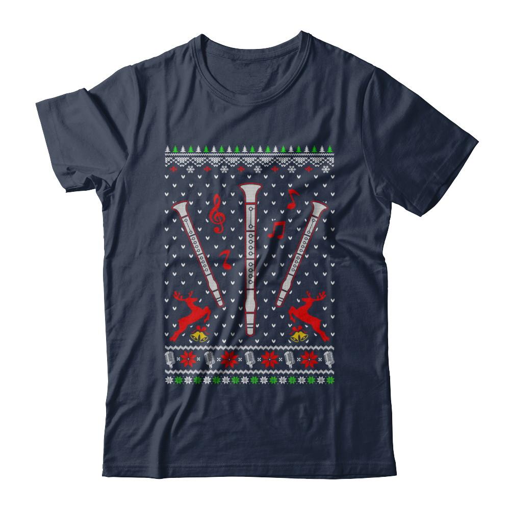 Santa Clarinet Ugly Christmas Sweater Gifts-T-Shirt & Sweatshirt-Classic T-Shirt-Navy