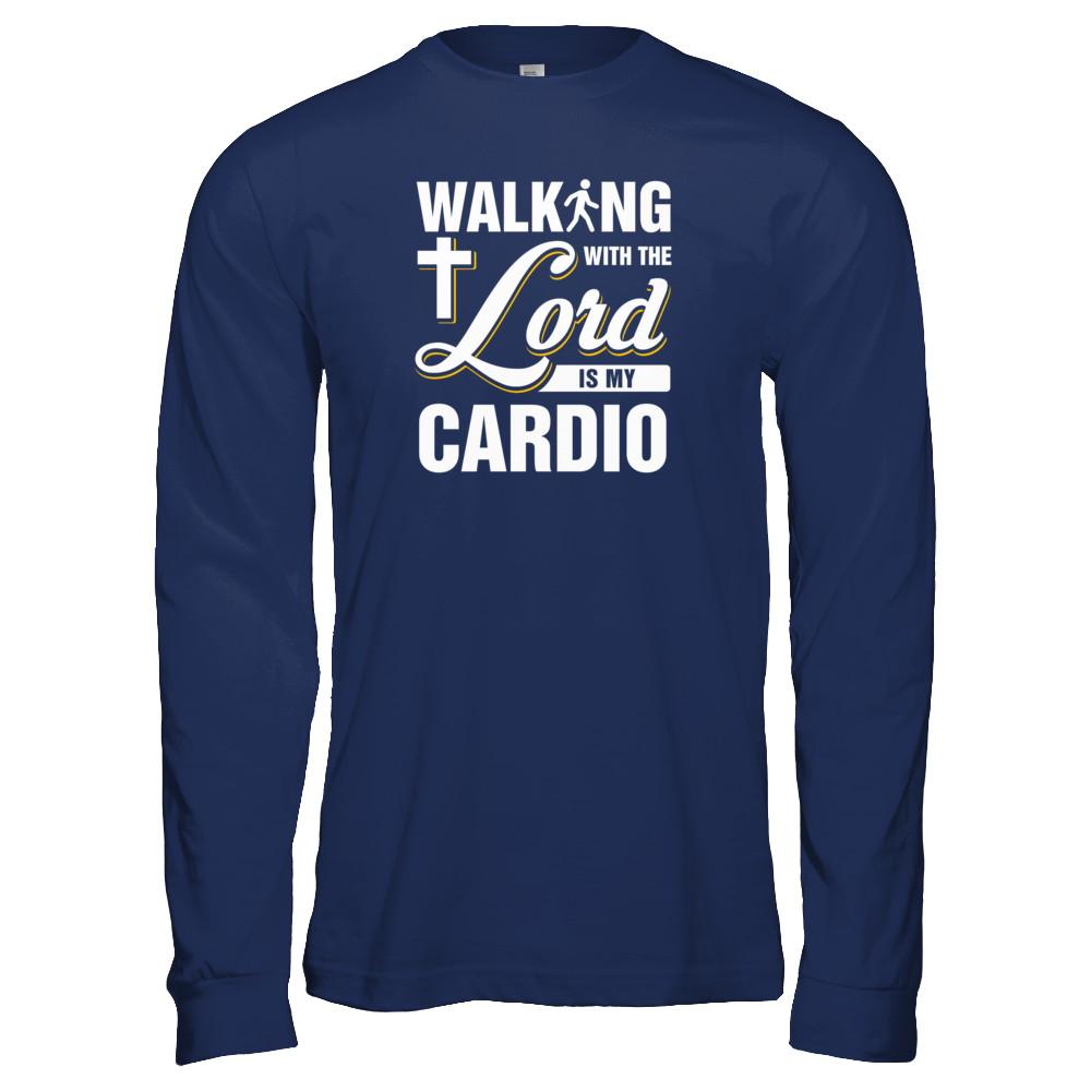 Walking With The Lord Is My Cardio-T-Shirt & Tank Top-Long Sleeve T-Shirt-Navy