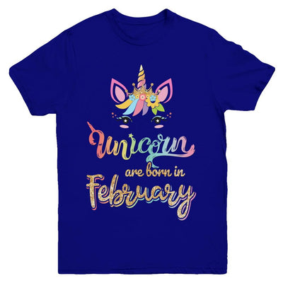 Cute Unicorns Are Born In February Birthday Gift Youth-Youth Shirt-Youth T-Shirt-Navy