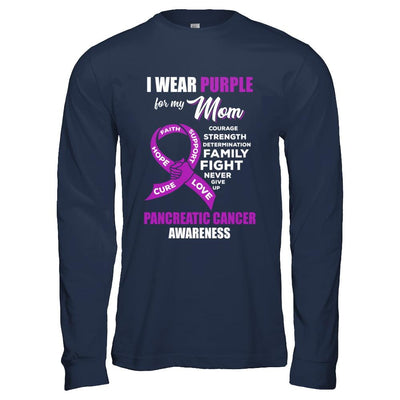 Pancreatic Cancer I Wear Purple For My Mom Son Daughter-T-Shirt & Hoodie-Long Sleeve T-Shirt-Navy