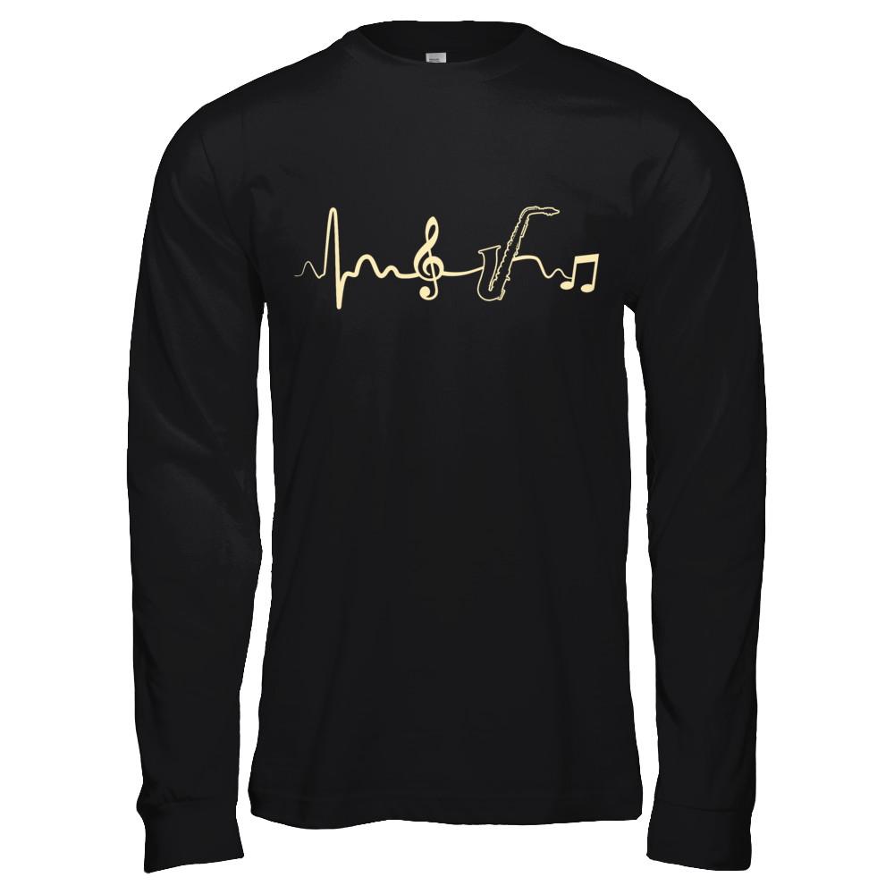 Saxophone Heartbeat Musician-T-Shirt & Hoodie-Long Sleeve T-Shirt-Black