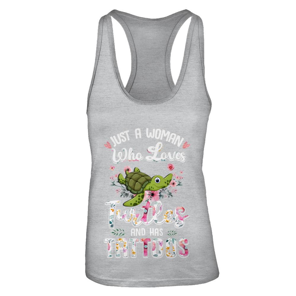 Just A Woman Who Loves Turtles And Has Tattoos-T-Shirt & Tank Top-Women's Ideal Racerback Tank-Heather Grey
