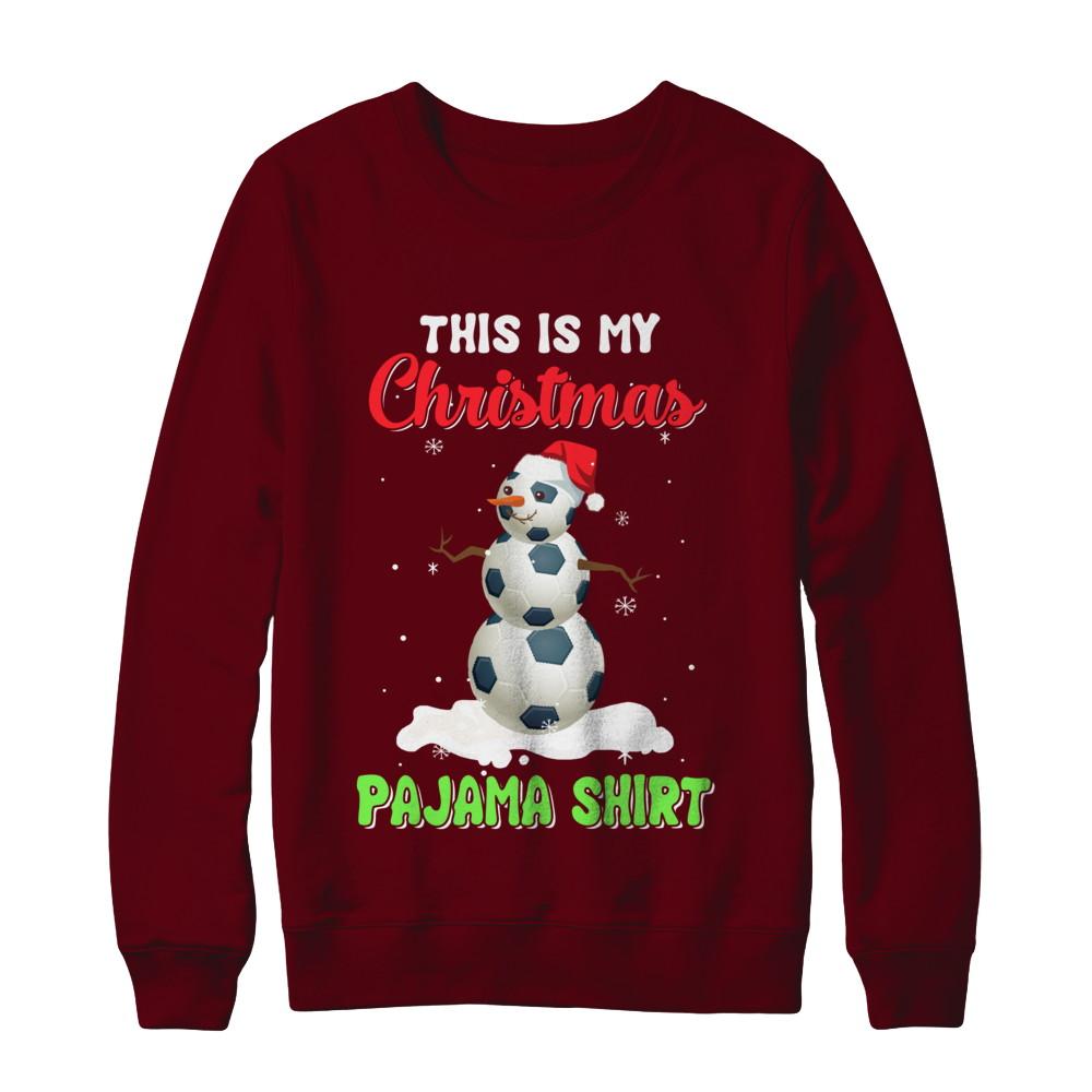 This Is My Christmas Pajama Xmas Snowman Soccer-T-Shirt & Sweatshirt-Crewneck Sweatshirt-Maroon