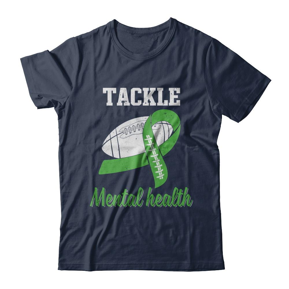 Football Survivor Tackle Green Mental Health Awareness-T-Shirt & Hoodie-Classic T-Shirt-Navy