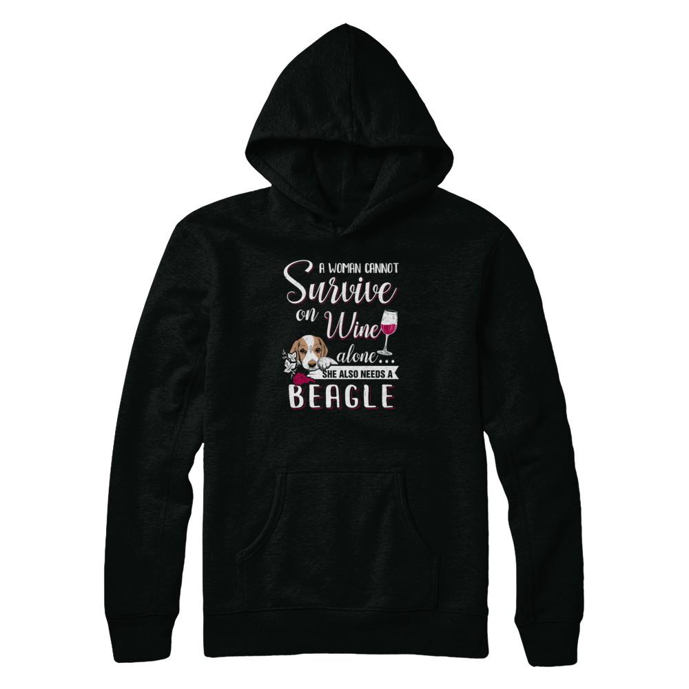 A Woman Can't Survive On Wine Alone Beagle Dog-T-Shirt & Tank Top-Pullover Hoodie-Black