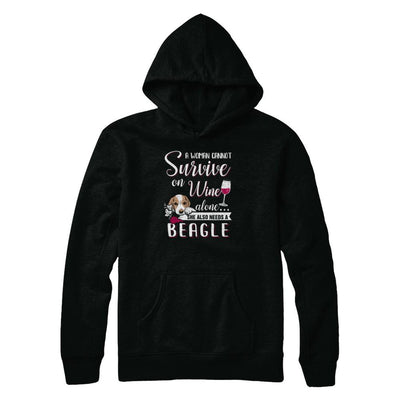 A Woman Can't Survive On Wine Alone Beagle Dog-T-Shirt & Tank Top-Pullover Hoodie-Black