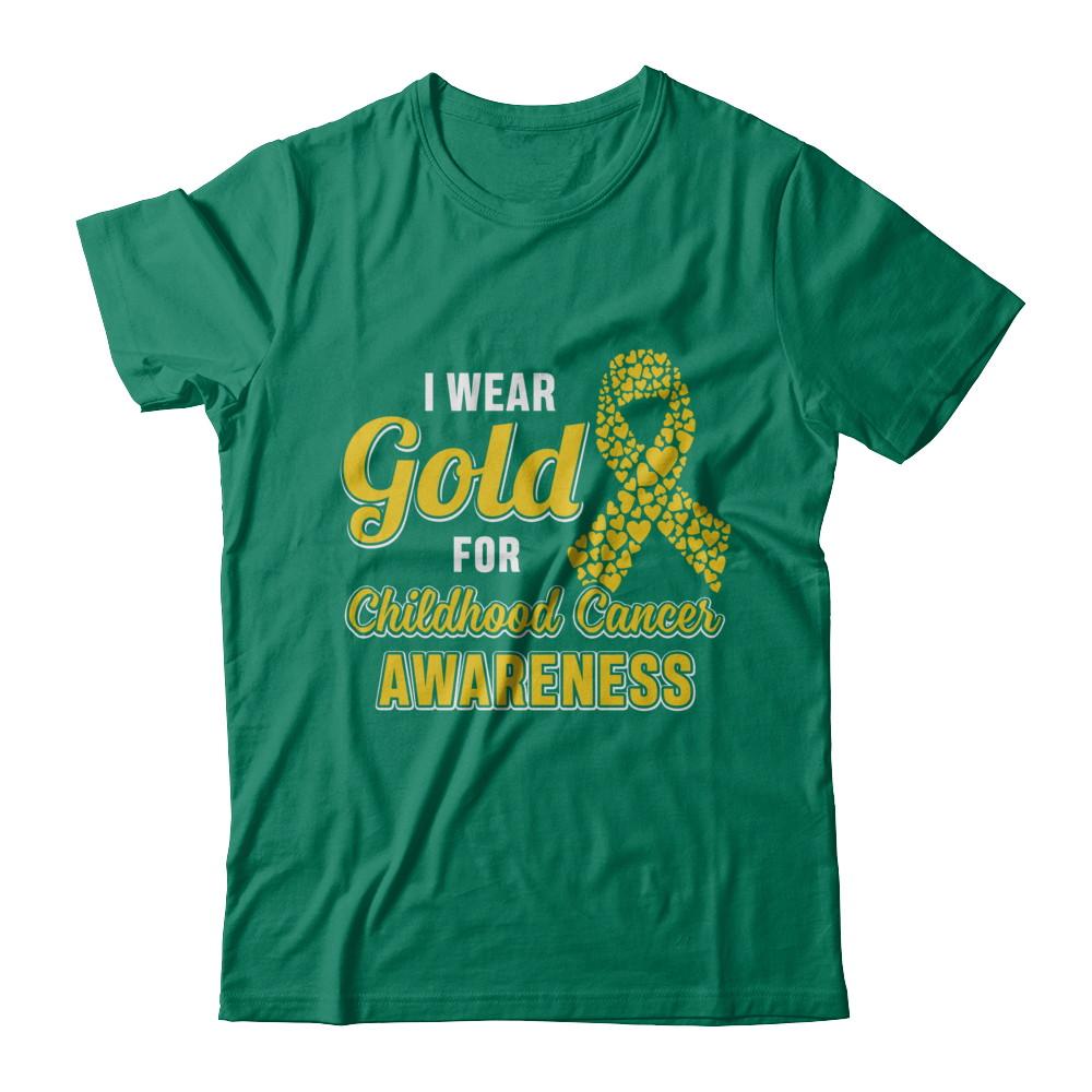 Dad Mom I Wear Gold For Childhood Cancer Awareness-T-Shirt & Hoodie-Classic T-Shirt-Kelly Green
