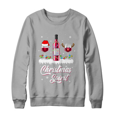 Christmas Spirits Santa Hat Wine Funny Christmas Gifts-T-Shirt & Sweatshirt-Crewneck Sweatshirt-Light Steel