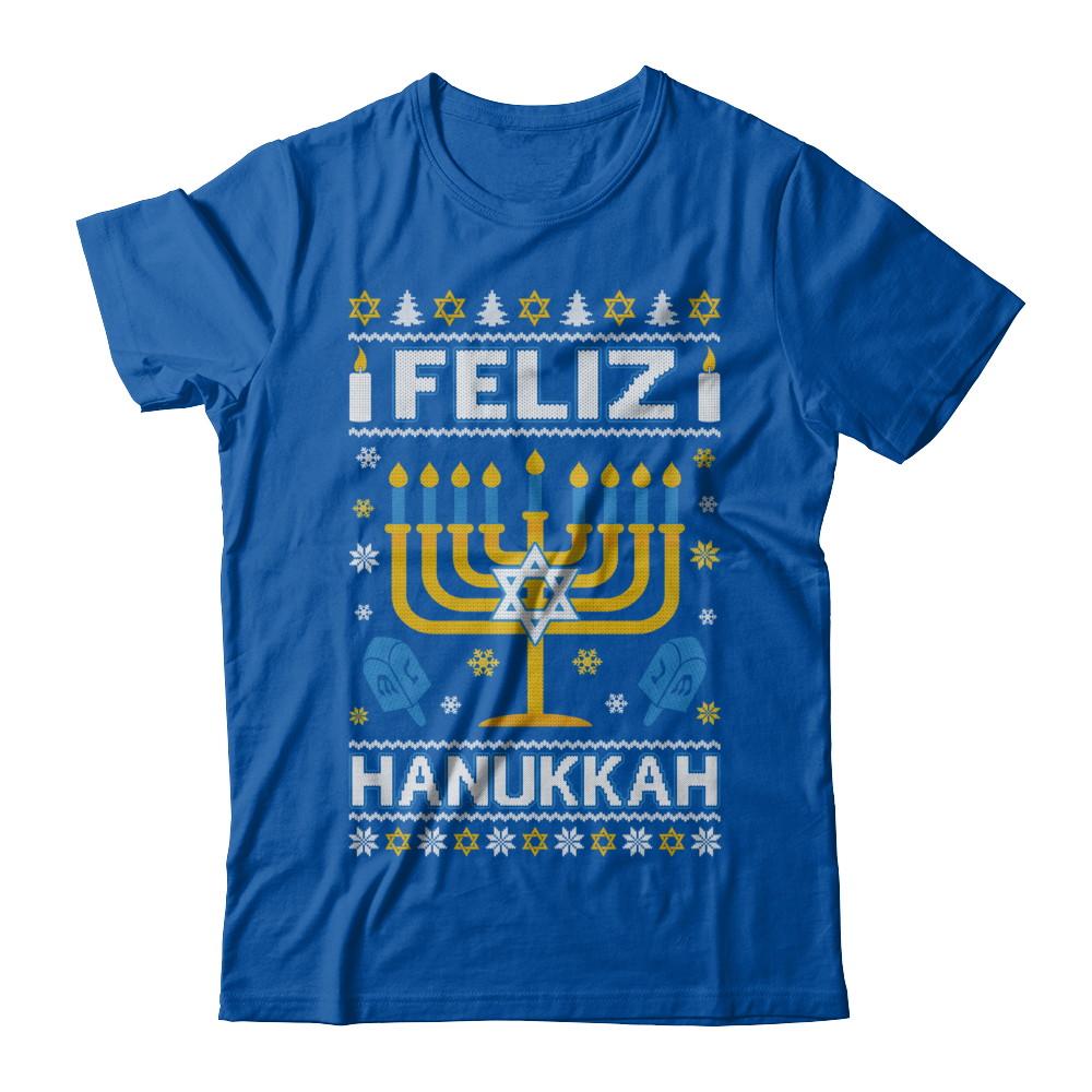 Happy Hanukkah Ugly Sweater Feliz Chanukah Menorah-T-Shirt & Sweatshirt-Premium T-Shirt-Royal