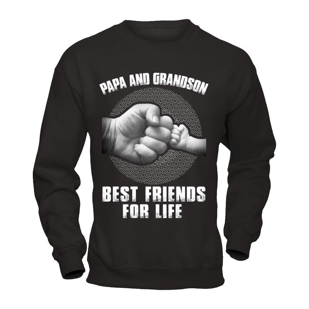 Papa And Grandsons Best Friends For Life-T-Shirt & Hoodie-Crewneck Sweatshirt-Black