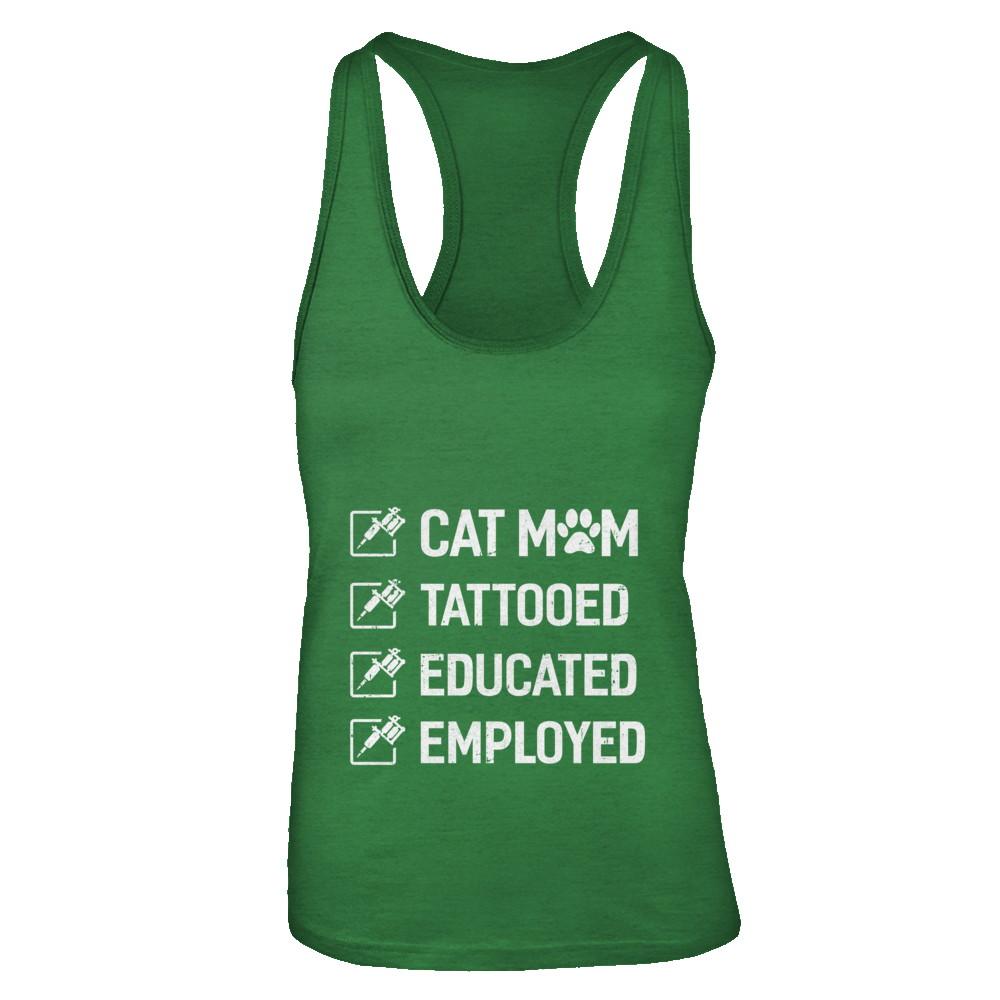 Cat Mom Tattooed Educated Employed-T-Shirt & Tank Top-Women's Ideal Racerback Tank-Kelly Green