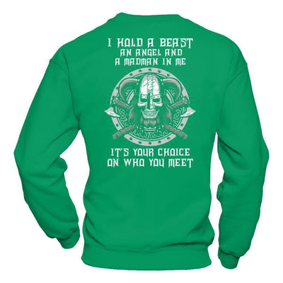 Viking I Hold A Beast An Angel And A Madman In Me-T-Shirt & Hoodie-Crewneck Sweatshirt-Irish Green