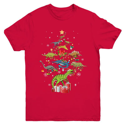 Tree Rex Funny Dinosaur Christmas Tree Kids Gift Youth-Youth Shirt-Youth T-Shirt-Red