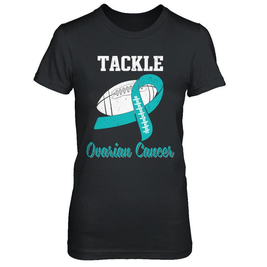 Football Survivor Tackle Teal Ovarian Cancer Awareness-T-Shirt & Hoodie-Women's T-Shirt-Black