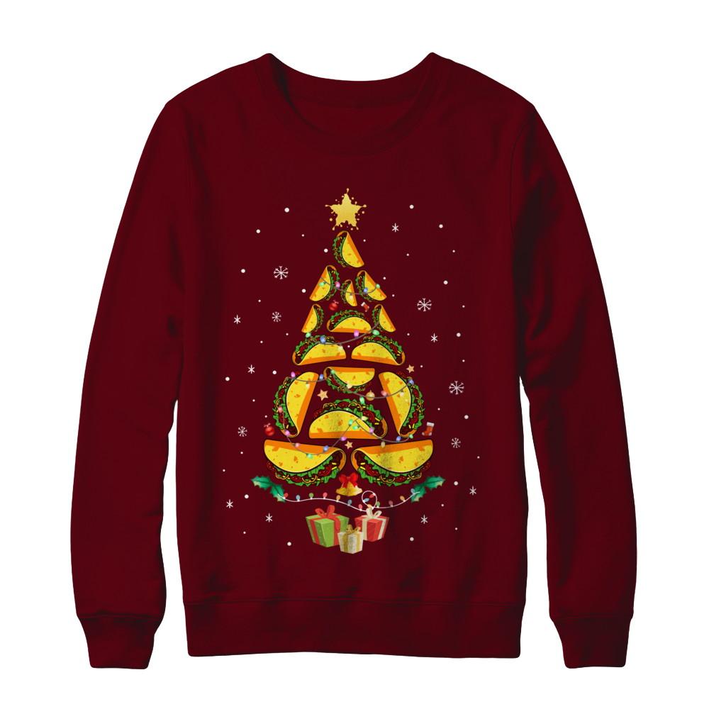 Funny Tacos Christmas Tree Ugly Christmas Sweater-T-Shirt & Sweatshirt-Crewneck Sweatshirt-Maroon