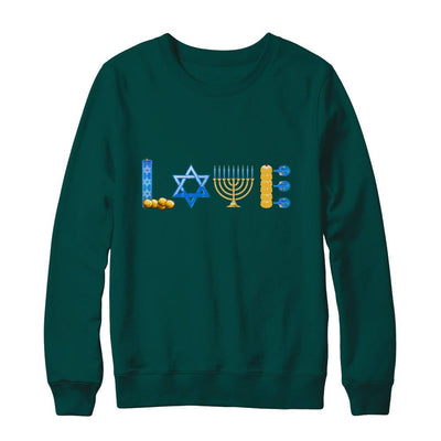 Jewish Love Happy Hanukkah Star Heart Gift-T-Shirt & Sweatshirt-Crewneck Sweatshirt-Deep Forest