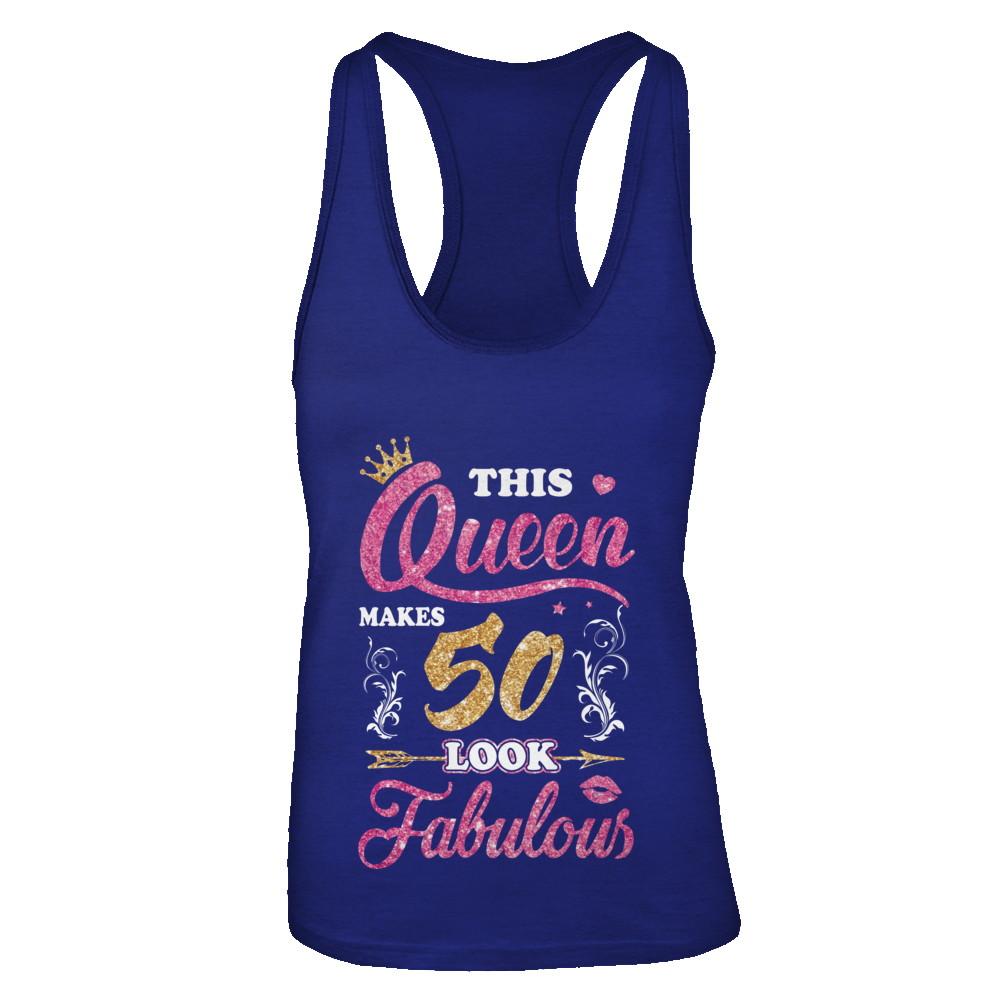 This Queen Makes 50 Look Fabulous 1971 50th Birthday-T-Shirt & Tank Top-Women's Ideal Racerback Tank-Royal