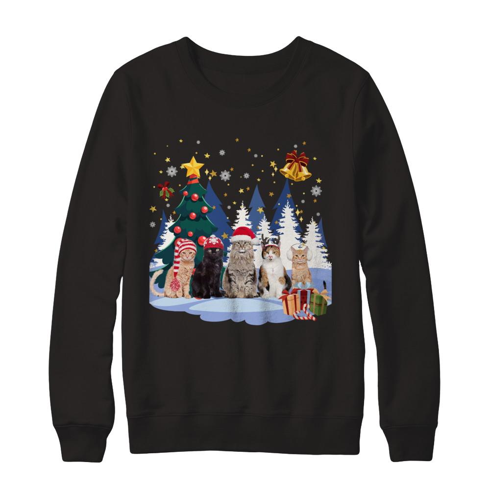 Cute Cats Claus Christmas-T-Shirt & Sweatshirt-Crewneck Sweatshirt-Black