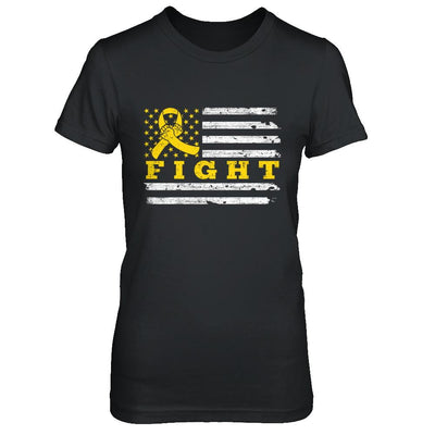 Fight Gold Yellow Ribbon US Flag Childhood Cancer Awareness-T-Shirt & Hoodie-Women's T-Shirt-Black