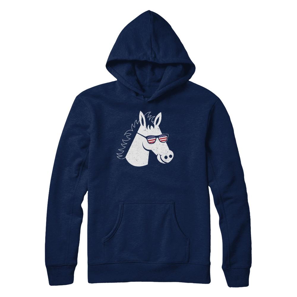 July 4Th Patriotic USA American Flag With Horse-T-Shirt & Hoodie-Pullover Hoodie-Navy