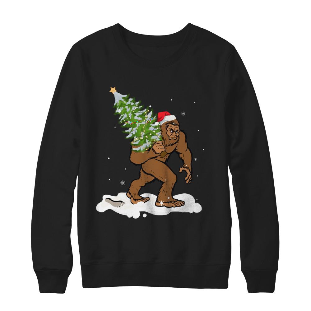 Bigfoot Christmas Tree Boys Men Sasquatch Santa Gift-T-Shirt & Sweatshirt-Crewneck Sweatshirt-Black
