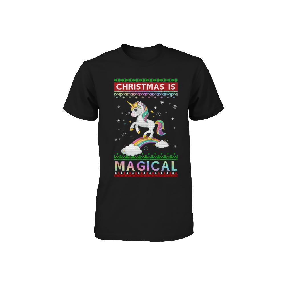 Christmas Is Magical Unicorn Ugly Christmas Sweater Youth-Youth Shirt-Toddler T-Shirt-Black