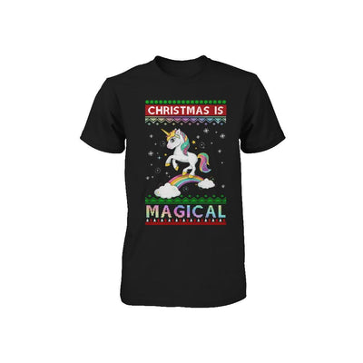 Christmas Is Magical Unicorn Ugly Christmas Sweater Youth-Youth Shirt-Toddler T-Shirt-Black