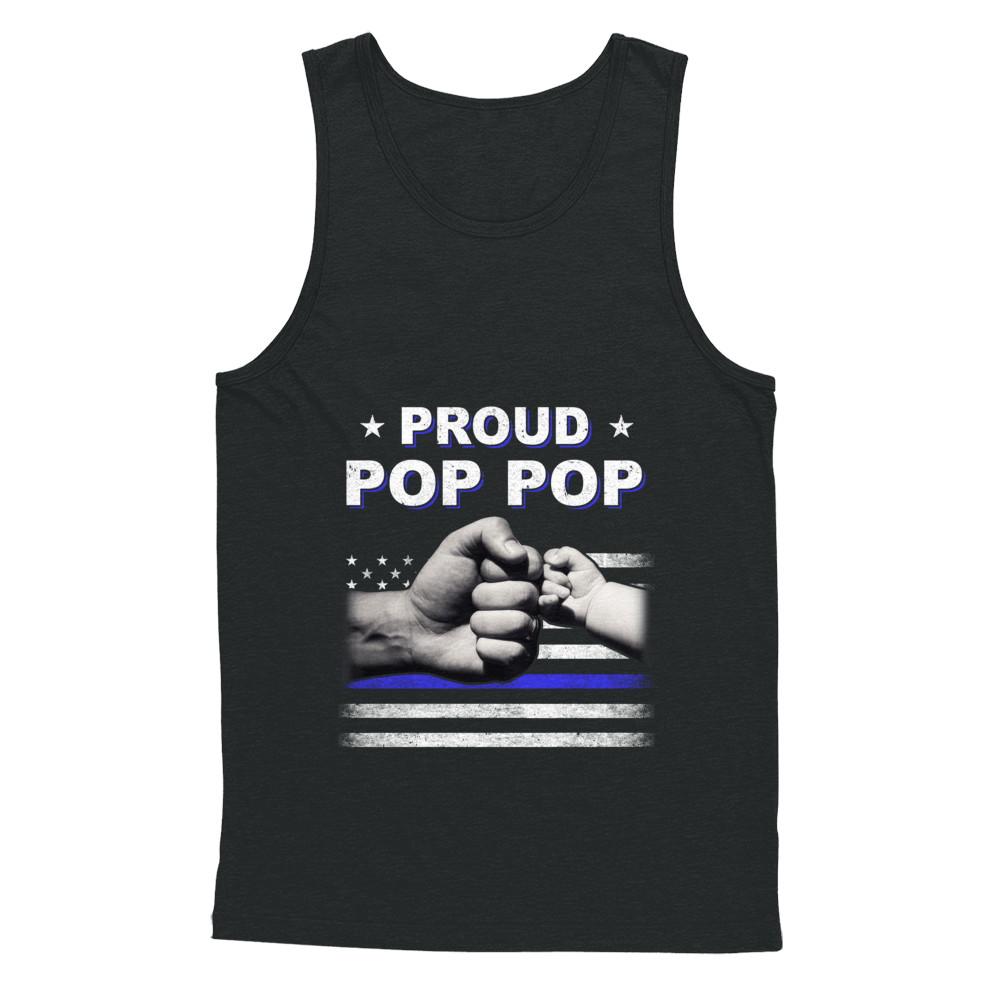 Proud Pop Pop Police Thin Blue Line Flag Fathers Day-T-Shirt & Hoodie-Unisex Tank-Black