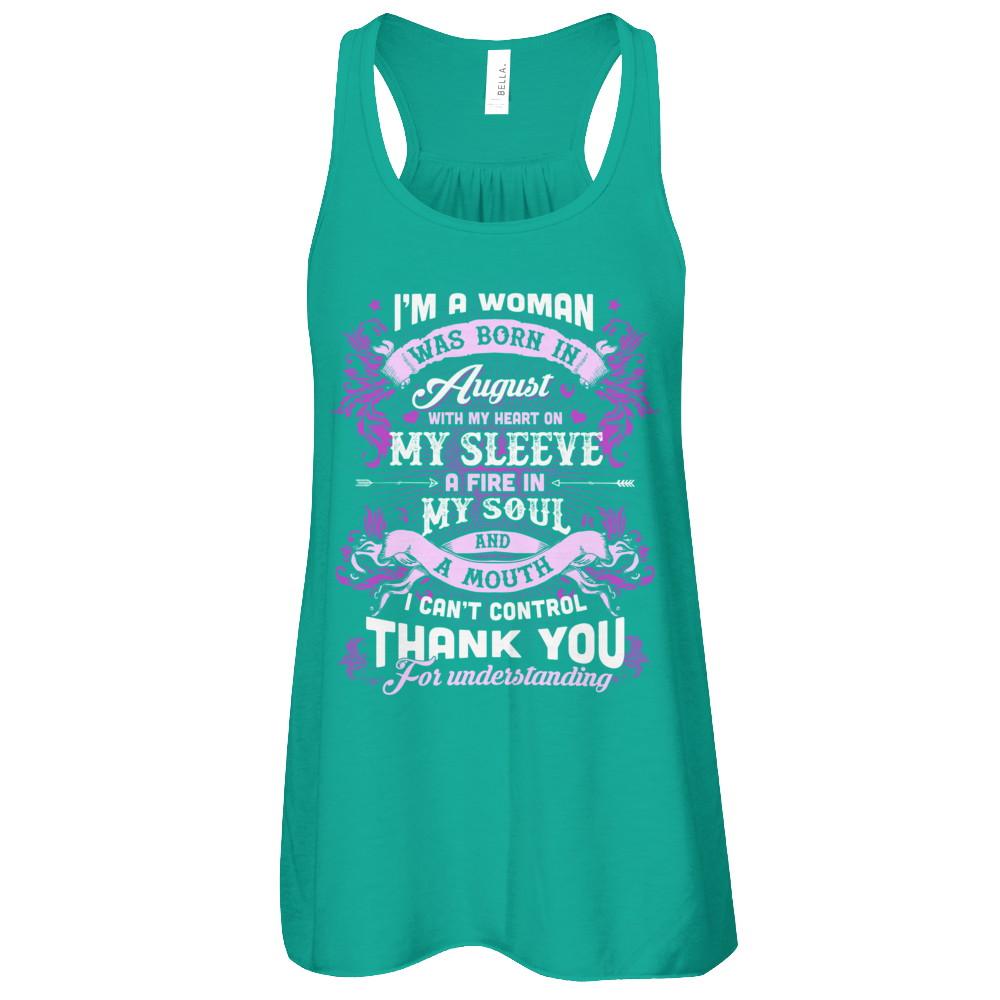 I'm A Woman Was Born In August With My Heart Birthday-T-Shirt & Tank Top-Women's Flowy Racerback Tank-Kelly