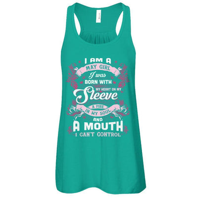 I Am A May Girl I Was Born With My Heart On My Sleeve-T-Shirt & Tank Top-Women's Flowy Racerback Tank-Kelly