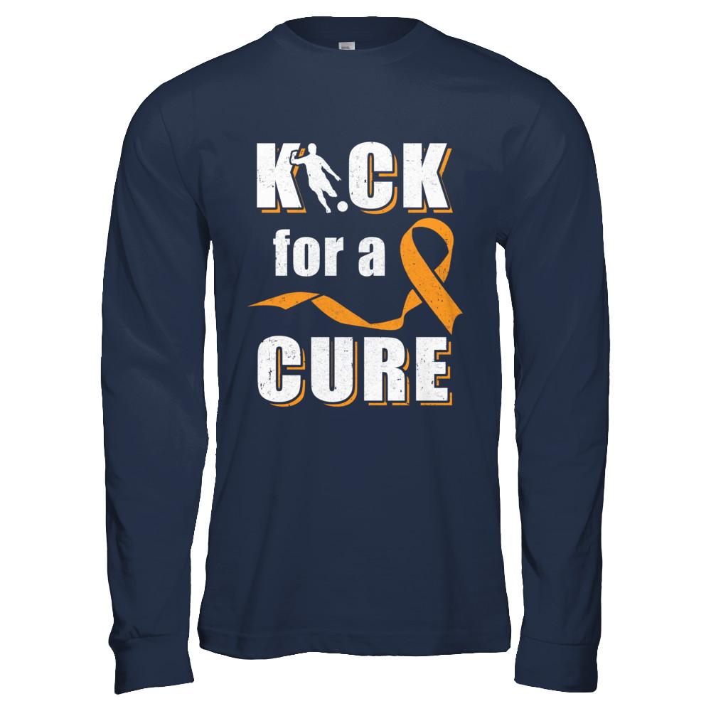 Kick For A Cure Soccer Orange Multiple Sclerosis Awareness-T-Shirt & Hoodie-Long Sleeve T-Shirt-Navy
