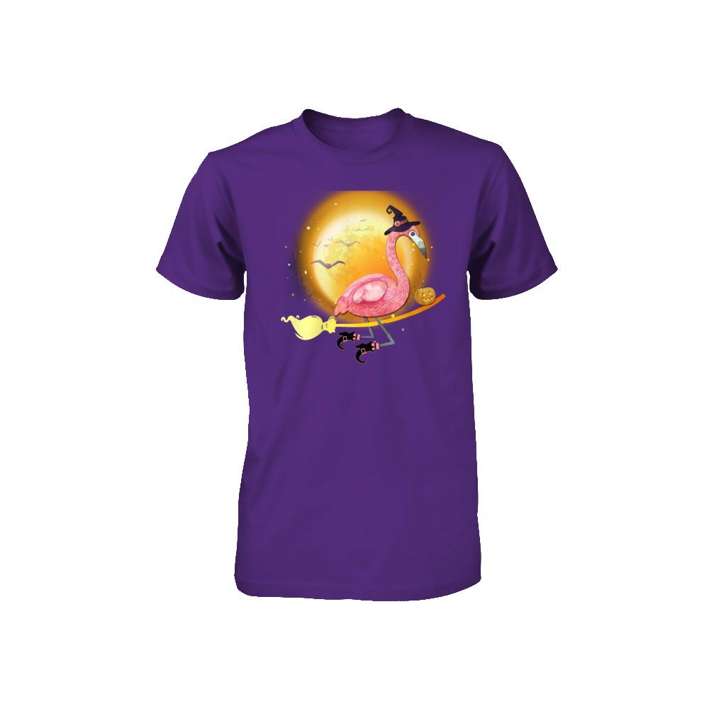 Funny Halloween Flamingo Witch Broom Scary Youth-Youth Shirt-