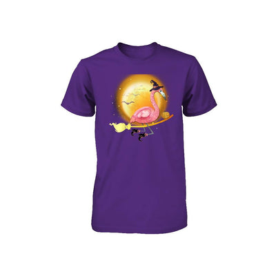 Funny Halloween Flamingo Witch Broom Scary Youth-Youth Shirt-