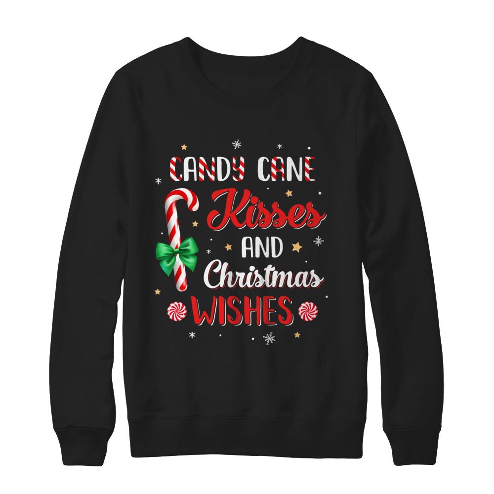 Candy Cane Kisses And Christmas Wishes Gifts-T-Shirt & Sweatshirt-Crewneck Sweatshirt-Black