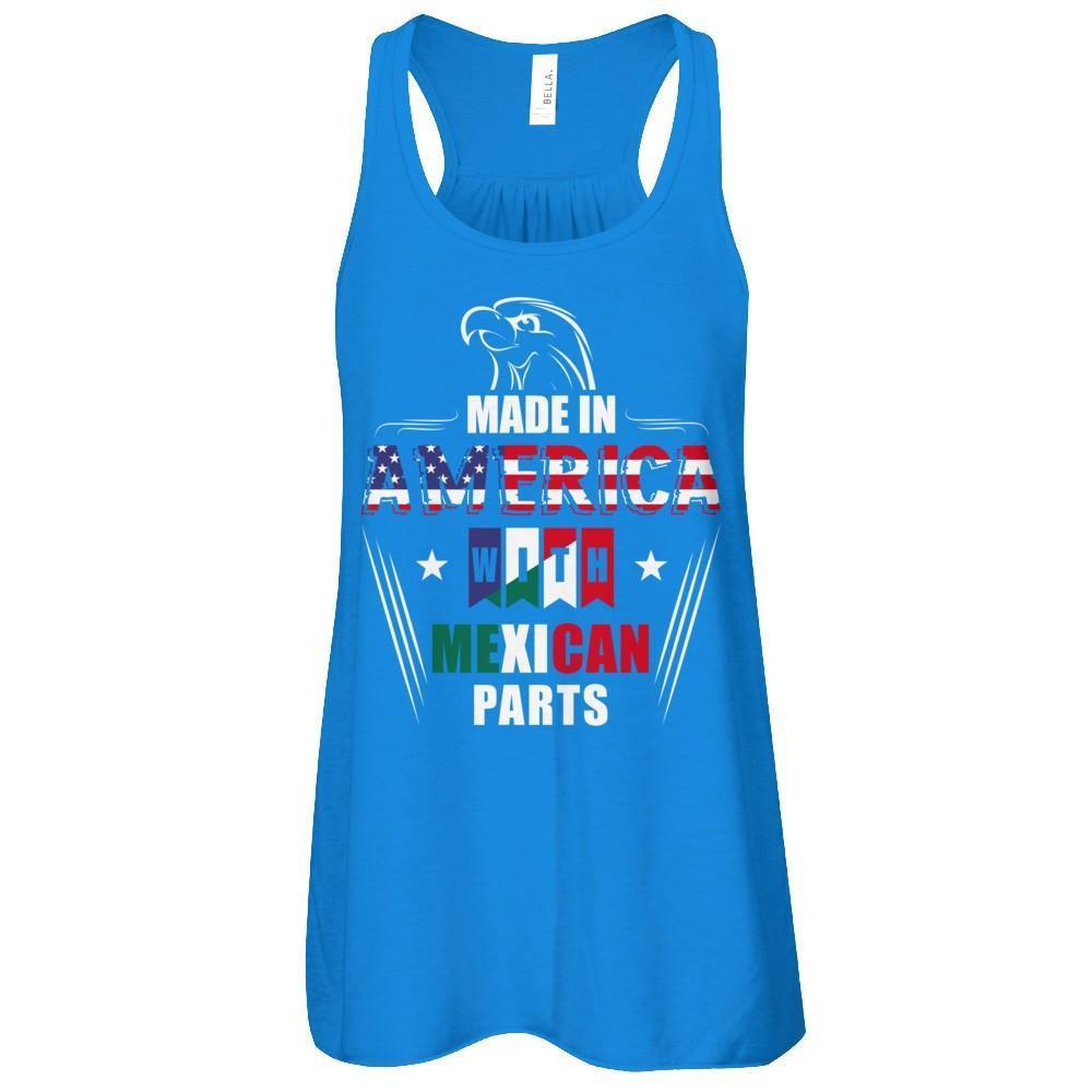 Made In America With Mexican Part-T-Shirt & Hoodie-Women's Flowy Racerback Tank-True Royal