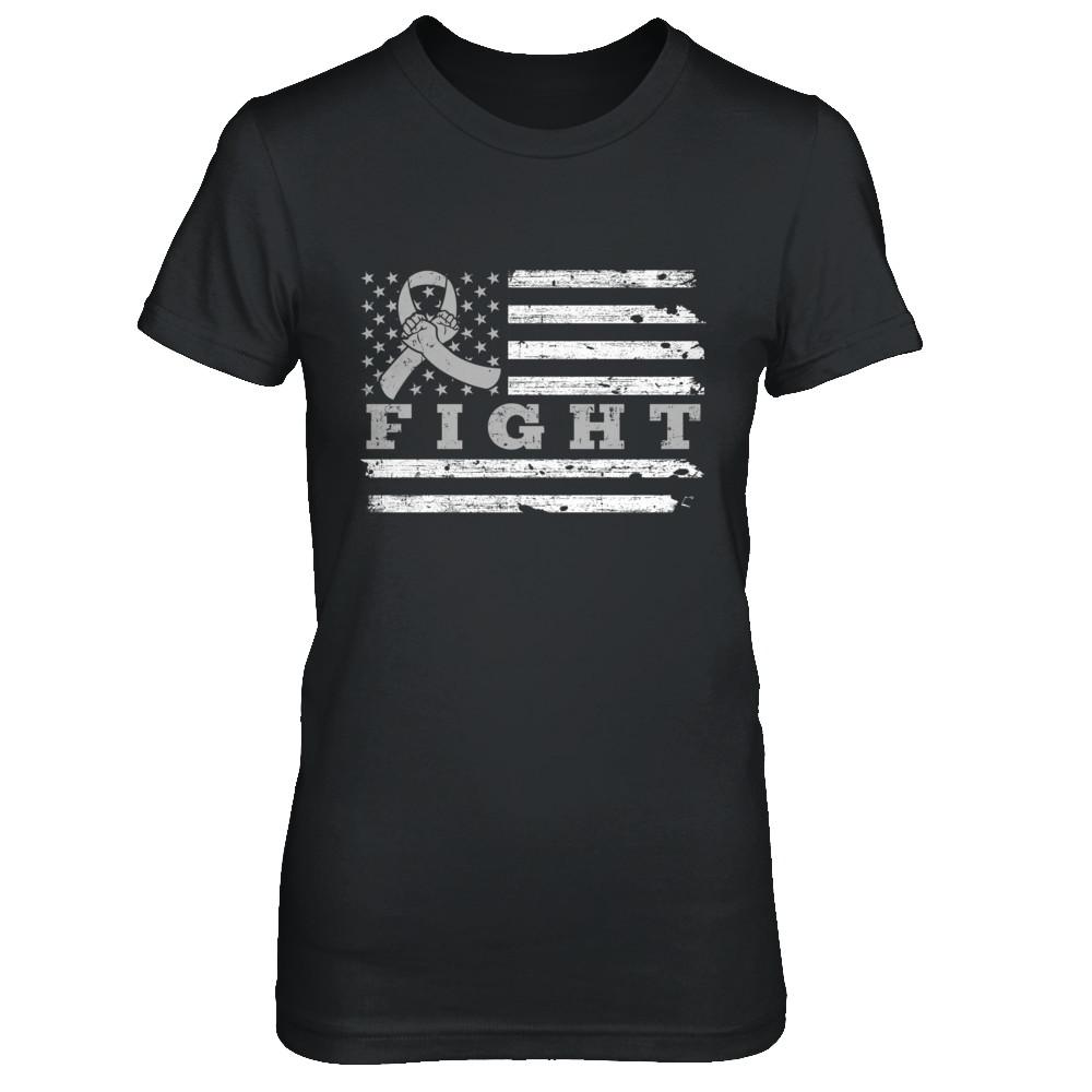 Fight Gray Ribbon US Flag Brain Cancer Awareness-T-Shirt & Hoodie-Women's T-Shirt-Black