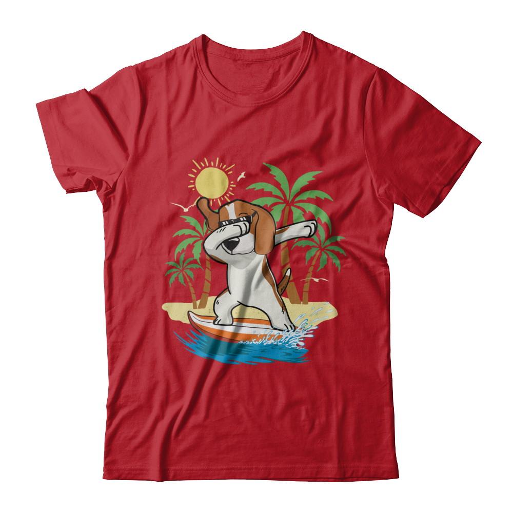 Summer Vacation Dabbing Beagle Surfing Surfboard Gift-T-Shirt & Hoodie-Classic T-Shirt-Red