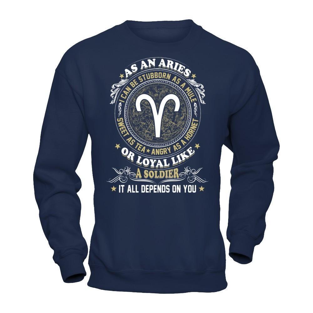 As An Aries I Can Be Stubborn As A Mule-T-Shirt & Hoodie-Crewneck Sweatshirt-Navy
