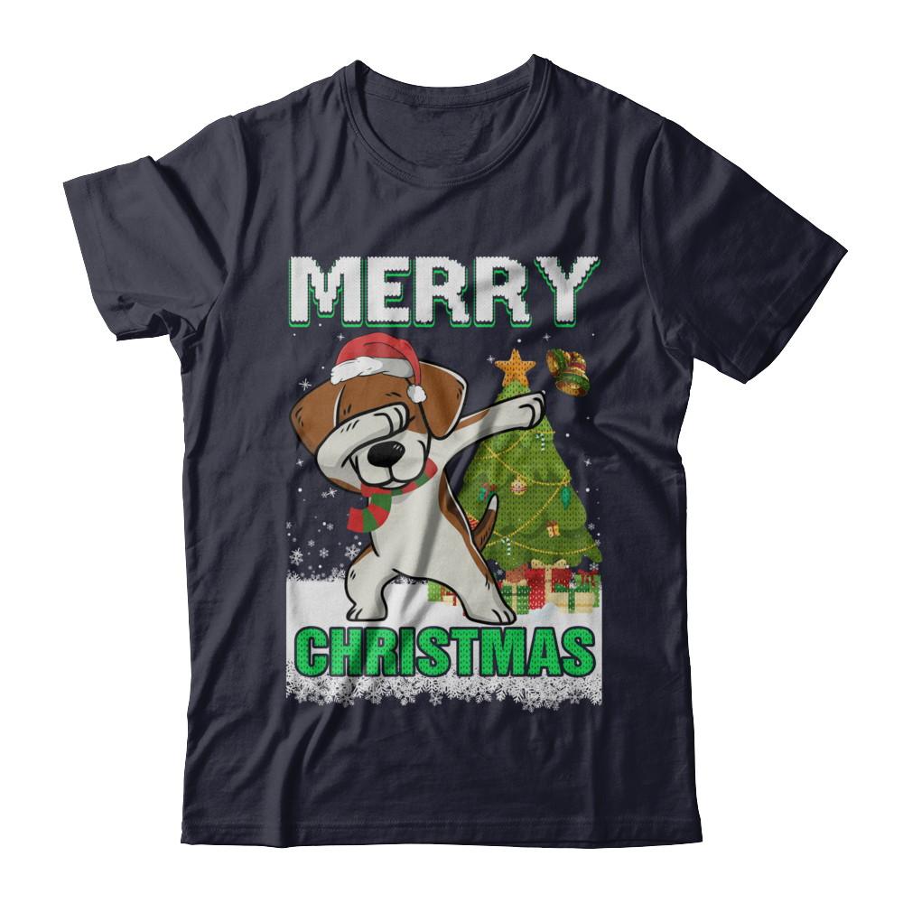 Cute Beagle Claus Merry Christmas Ugly Sweater-T-Shirt & Sweatshirt-Premium T-Shirt-Midnight Navy