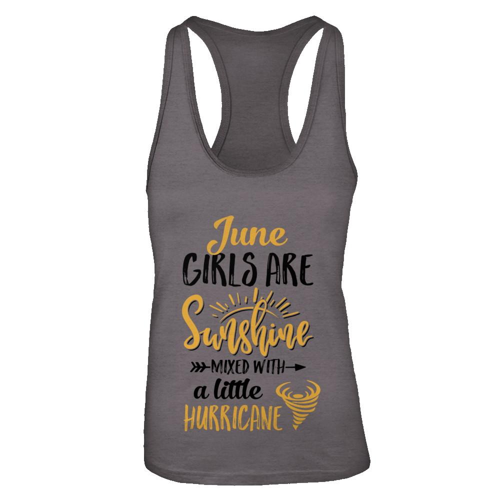 June Girls Sunshine Mixed With A Little Hurricane Birthday-T-Shirt & Tank Top-Women's Ideal Racerback Tank-Dark Grey