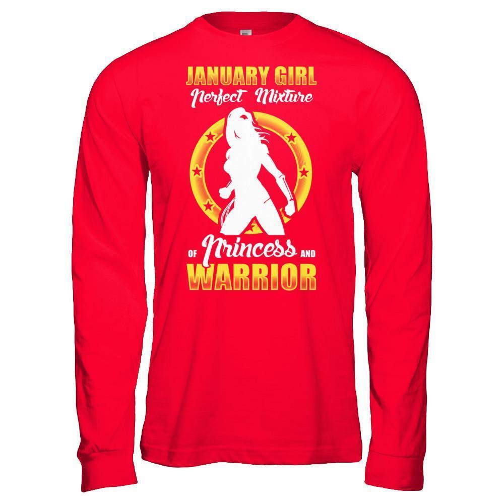 January Girl Perfect Mixture Of Princess And Warrior-T-Shirt & Hoodie-Long Sleeve T-Shirt-Red