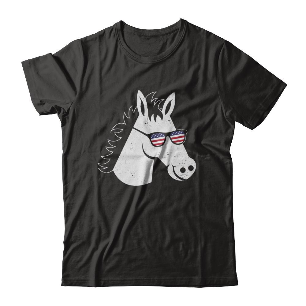 July 4Th Patriotic USA American Flag With Horse-T-Shirt & Hoodie-Classic T-Shirt-Black